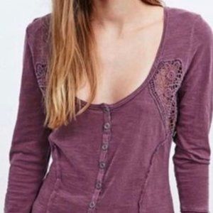 Free People Keepsake Slub Henley Crochet Top